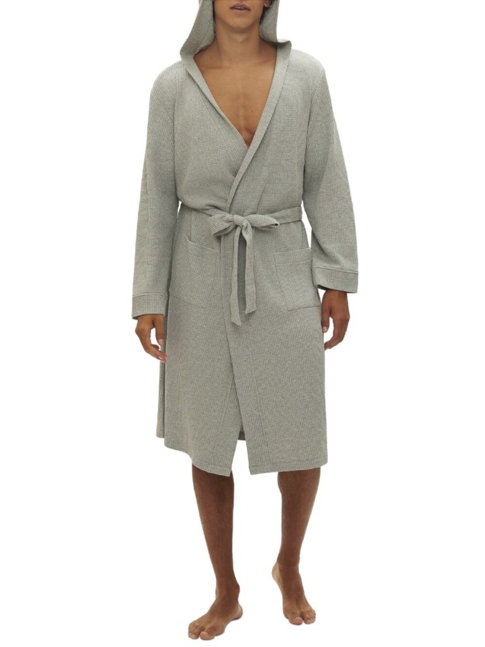 Gap Men's Hooded Waffle-Knit Robe Heather Gray Size M